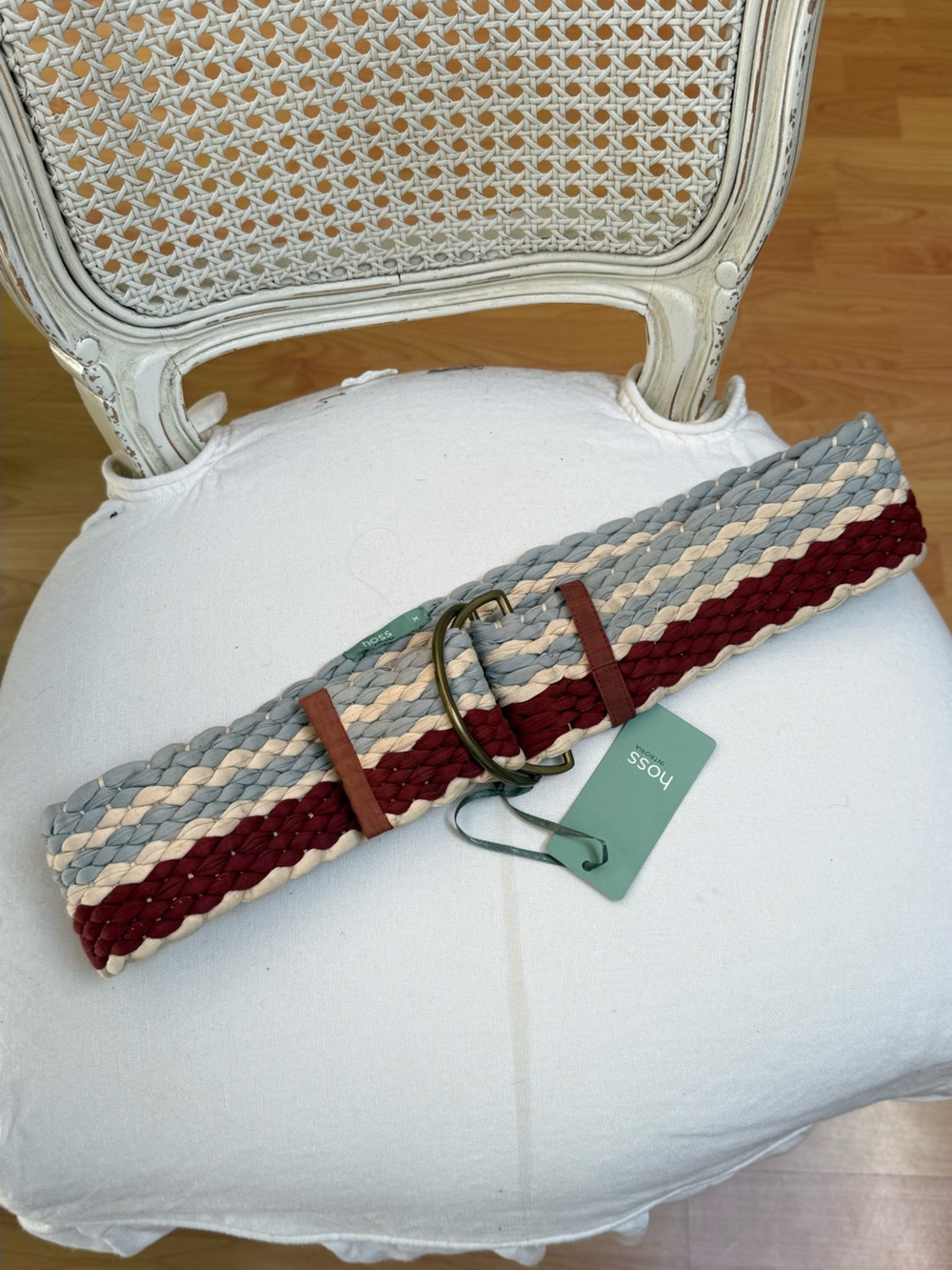 Rossi Braided Women's Belt in Maroon, Gray & Cream with D-Ring